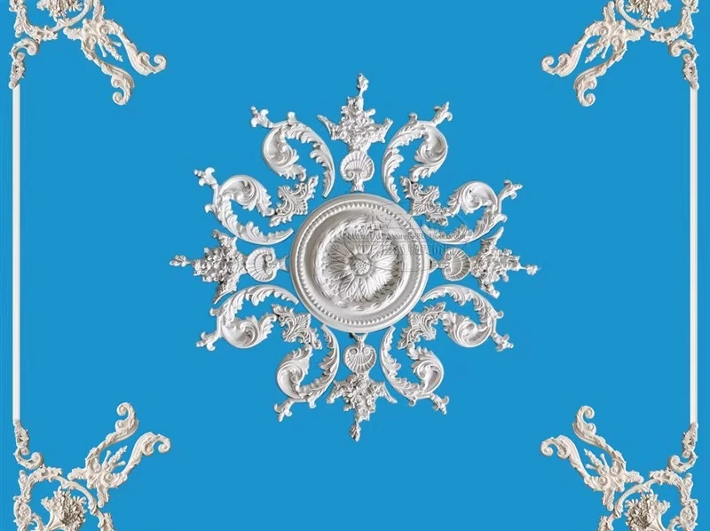 French plaster flat line corner flower parquet light modeling European carved ceiling four corners decorative flower corner