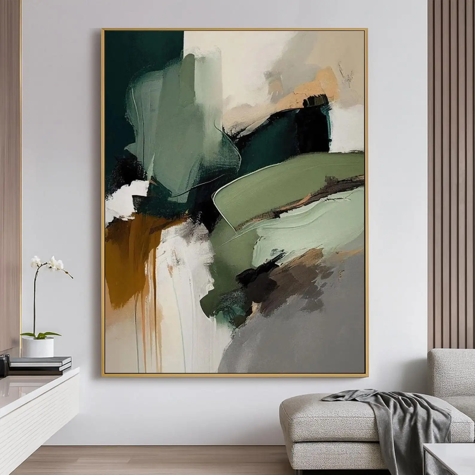 Mhemyo Textured Abstract Hand Painted Oil Painting Brown Beige and Black Layered Paint Modern Scandinavian Wall Art Living Decor