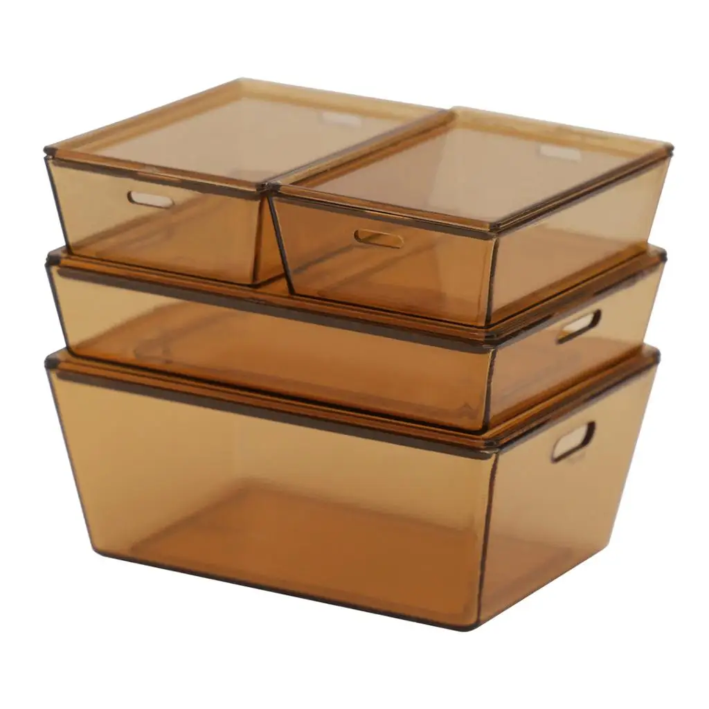 4 Pcs Mini Stackable Storage Box Containers Bins with Lid Compatible with 1/6 /12 Dollhouses or Dolls