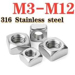 316 Stainless Steel M3 M4 M5 M6 M8 M10 M12 Square Nut Square Nut Fastener Suitable For Metric Bolts And Screws 1/2/3/10/20PCS
