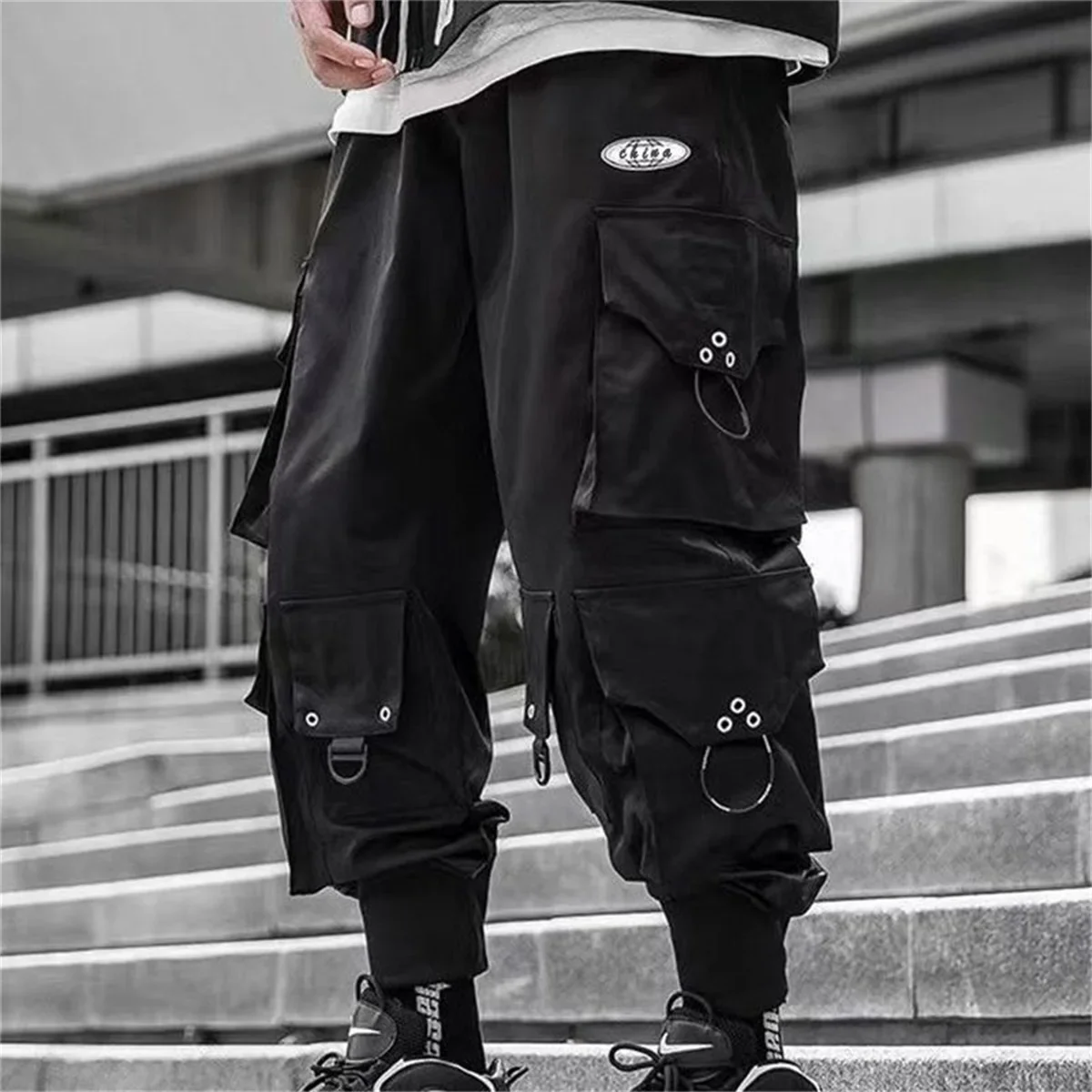 Pantalon de Jogging classique avec plusieurs poches élastiques pour hommes, tenue de rue Hip-hop décontractée, ample et confortable