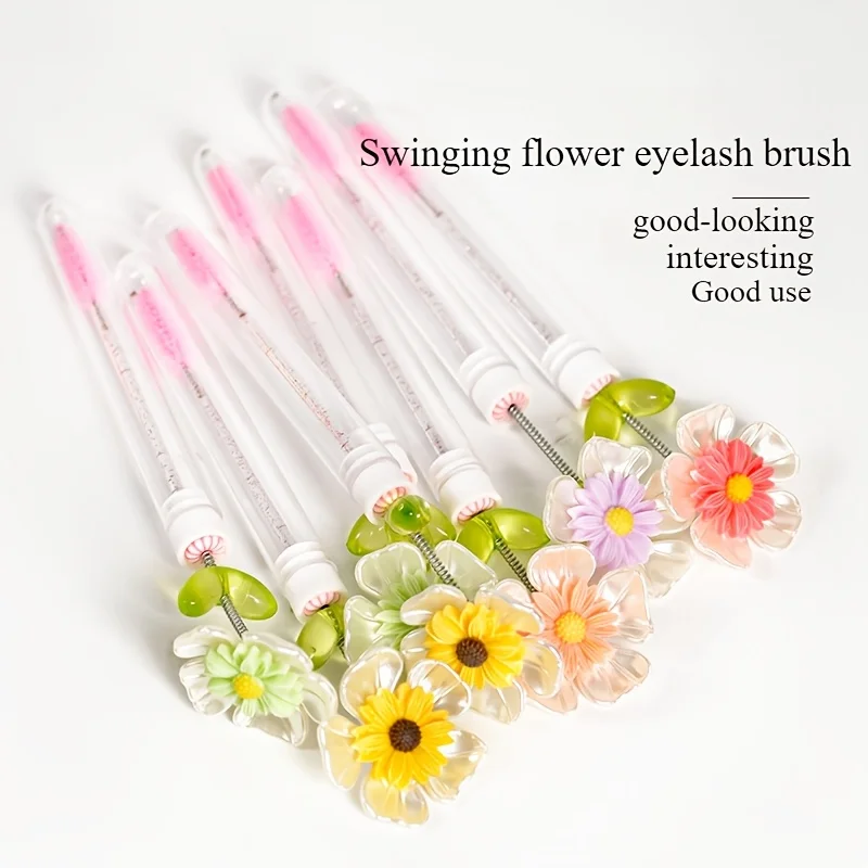 Flower Swinging Series Fun Cute Fashion Wimpernbürste Augenbrauenbürste Gepfropftes Wimpernschlauch-Set Wimpernbürste Zufällig 5 Stück