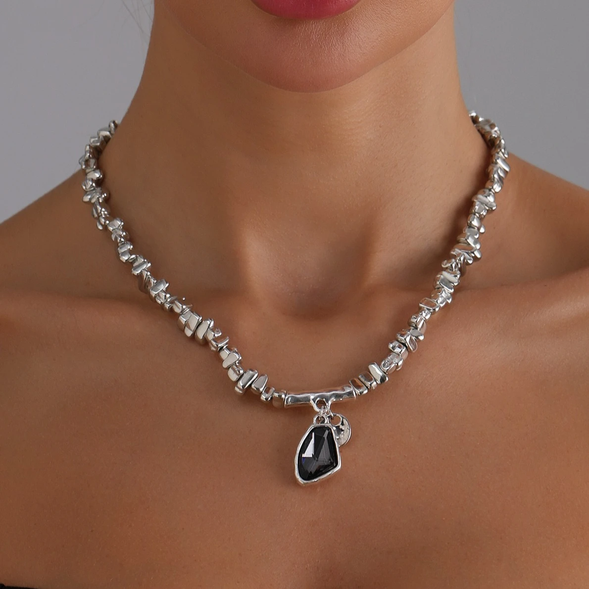 Faceted Pendant Set Necklace & Bracelet Sparkling Metal Jewelry Elegant Cut Crystal Gift for Women Luxe