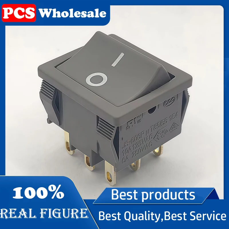 Interruptor basculante en forma de barco JS-606P T85/55 de 7 pines y 2 posiciones, gris, 22x24mm, contactos plateados, 6A 250V