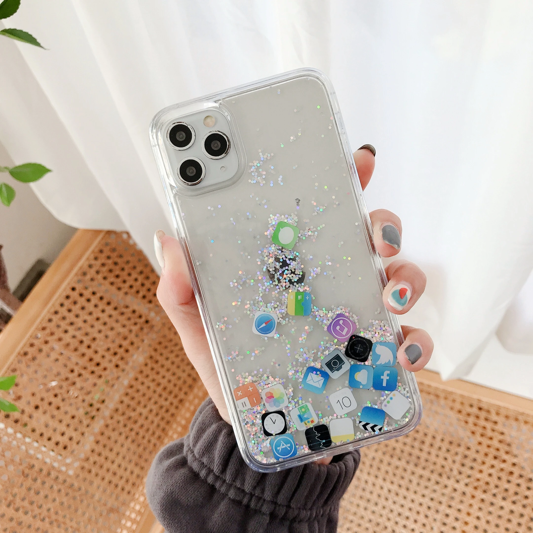 

Creative APP Icon Glitter Quicksand Phone Case For iPhone 15 14 13 12 11 Pro Max Plus 8 7 6 SE XS Luxury liquid shockproof back