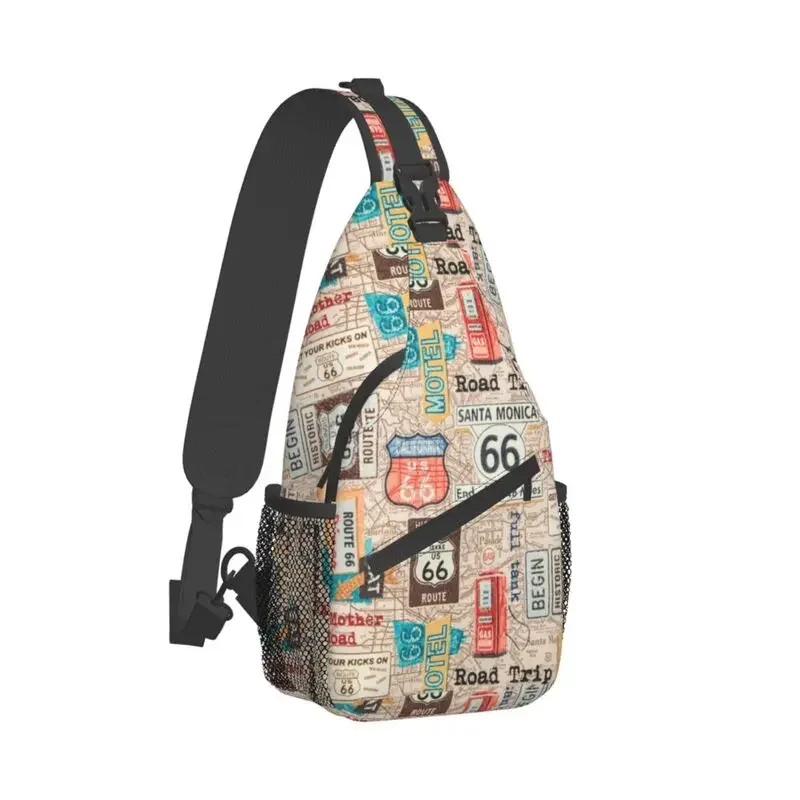 Vintage Route 66 Crossbody Sling Backpack Men Custom USA Highways Map Shoulder Chest Bag for Cycling Camping Daypack