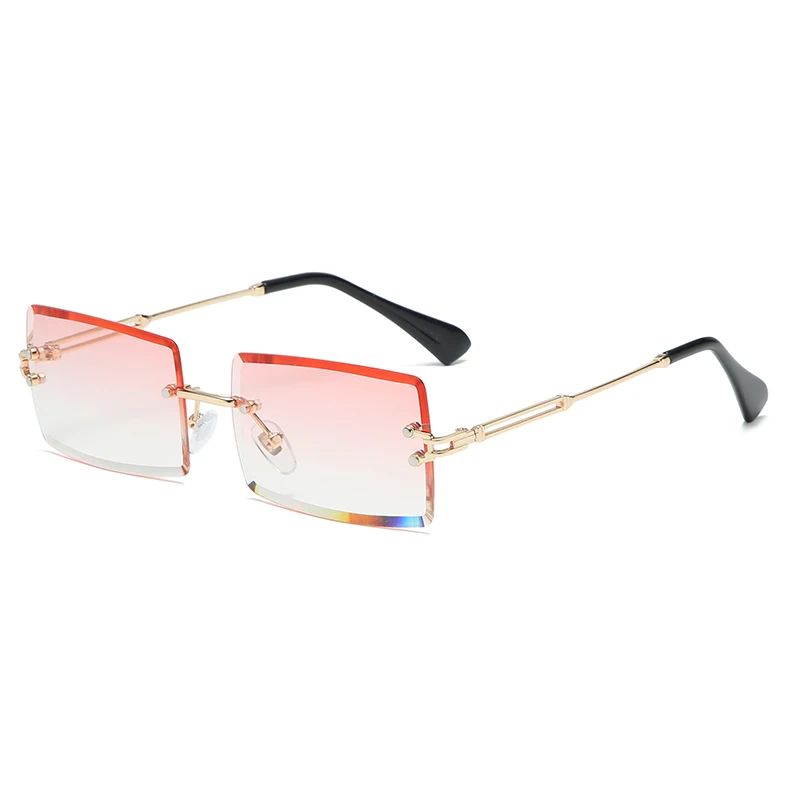 Mode Randloze Rechthoek Zonnebril Vrouwen Mannen Legering Trendy Merk Kleine Vierkante Zonnebril Gradiënt Zwarte Lens Tinten Uv400
