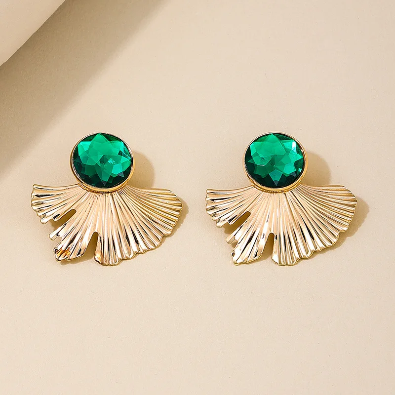 Fashion Personality Pearl Inlay Temperament Fan-shaped Emerald Wearing Women's Earrings At The Dance Party Trend Jewellery