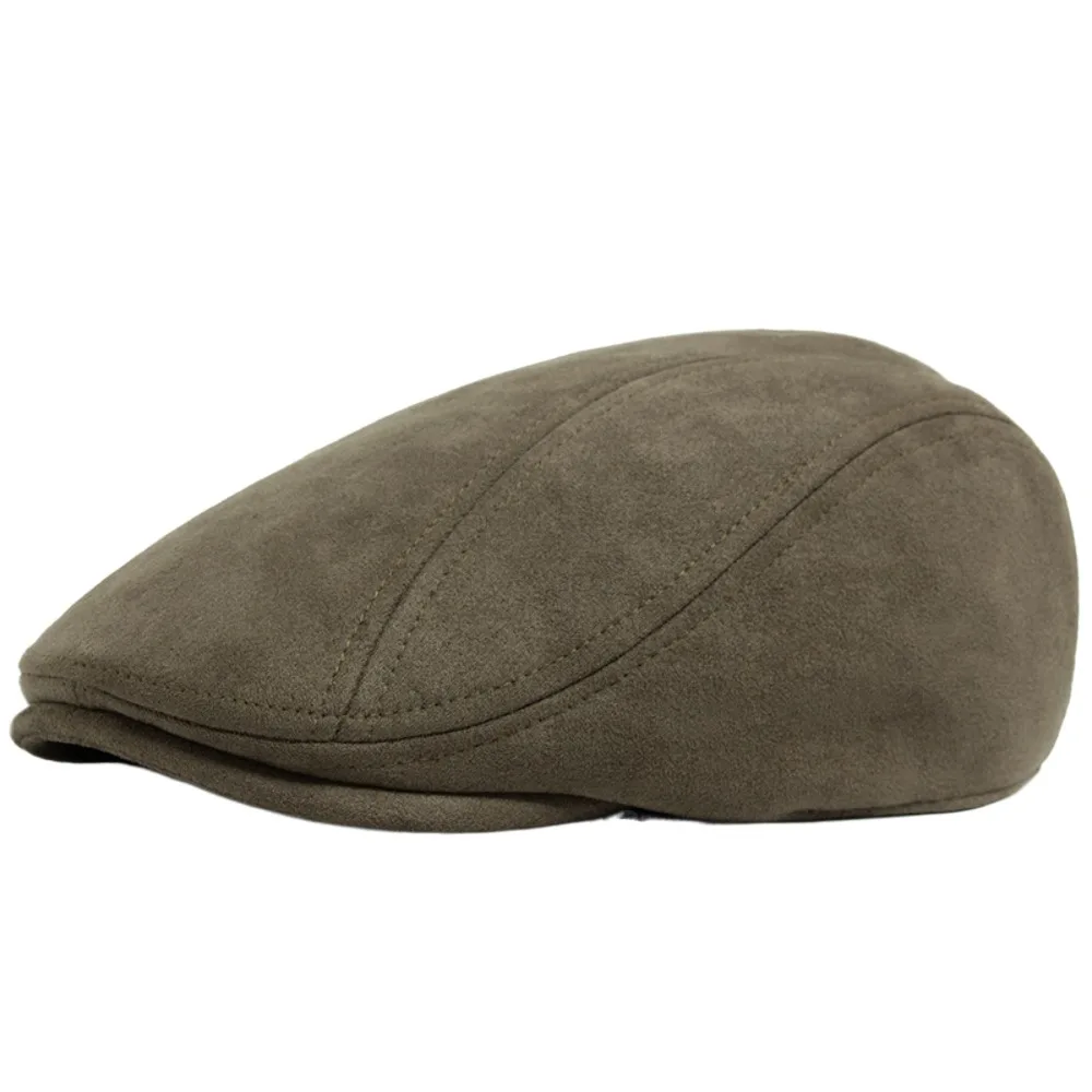 

Short Brim Retro Forward Hat Smooth Keep Warm Winter Beret Cap Windproof Cold Proof Suede Painter Cap Cold Weather