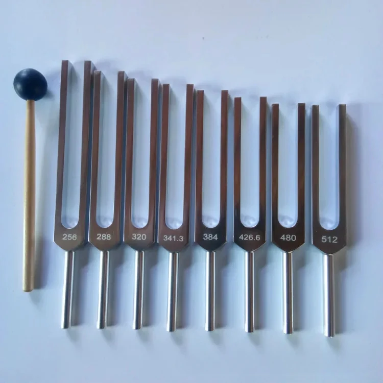

8 sets of exported aluminum alloy tuning forks, 256HZ-512HZ teaching tuning forks, sound therapy tuning forks