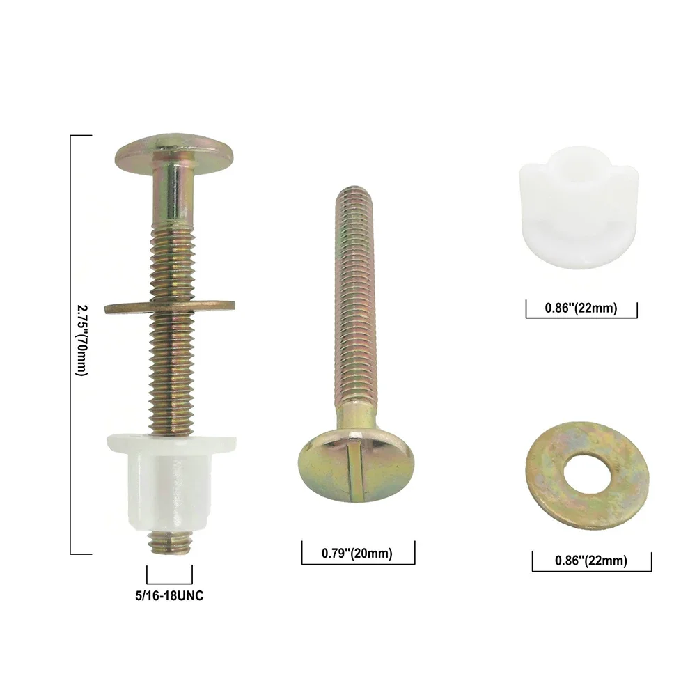 Heavy-Duty Toilet Tank Bolts And Nuts Set For Top Mount Hinges, Sturdy Zinc Alloy Hardware Fixtures Replacement Kit