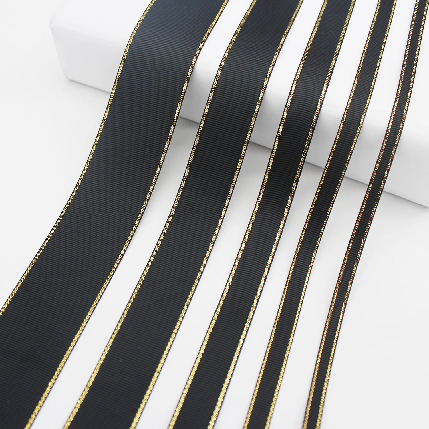 5 Meters Black Gold Edge Grosgrain Satin Ribbon Package Gift Wedding Christmas Handmade DIY  16  25  38 MM