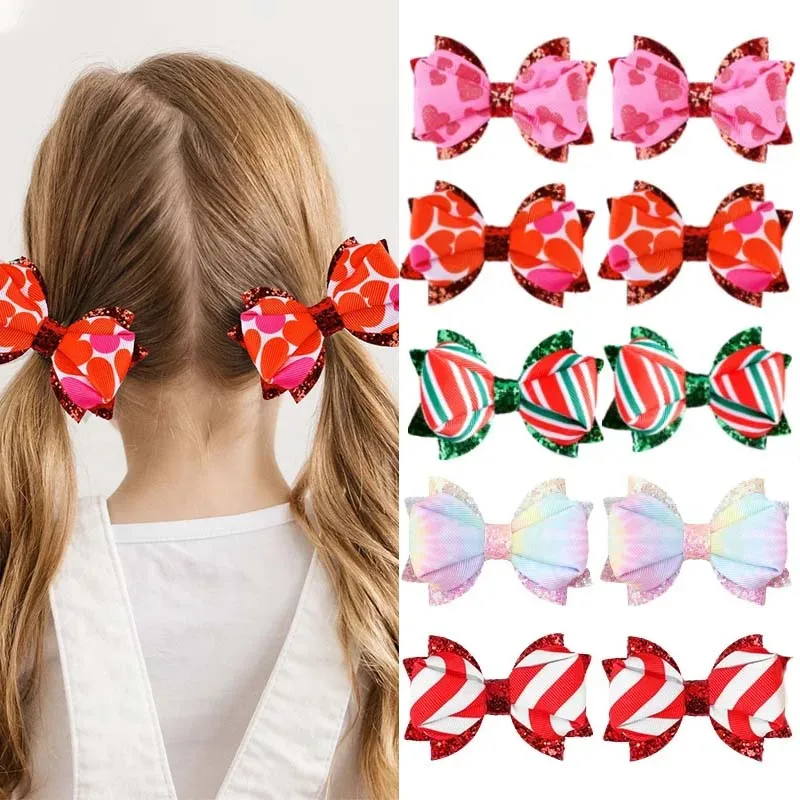 

Oaoleer 2Pcs Glitter Heart Print Hairpin For Kids Girls Cute Handmade Bowknote Hair Pin Baby Barrettes Headwear Hair Accessories