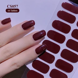 16Tips Wine Red Nail Stickers Long-Lasting Solid Color Full Nail Wraps Self-Adhesive Slider Nail Art DIY Stickers Manicure Decor