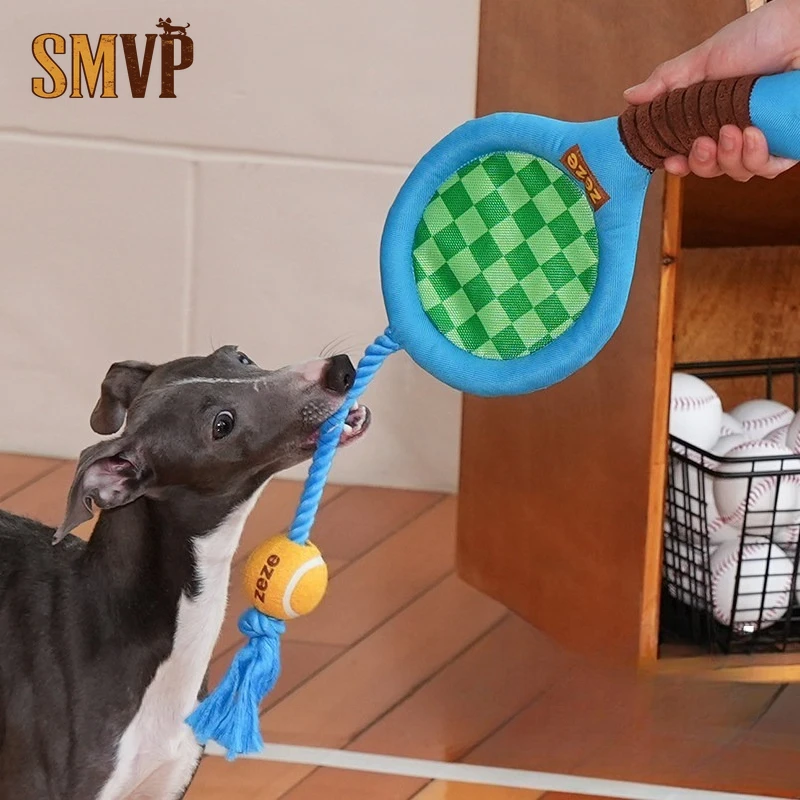 Fun Tennis Racket Styling Grinding Teeth Cleansing Chewy Texture Pet Interactive Toy Ball Knot Dog Toys for Large Dogs