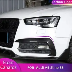 Carbon Fiber Front Bumper Fog Lamp Fins Vent Trims for Audi A5 Sline S5 2012-2016 Non Standard Front Bumper Canards FRP Black