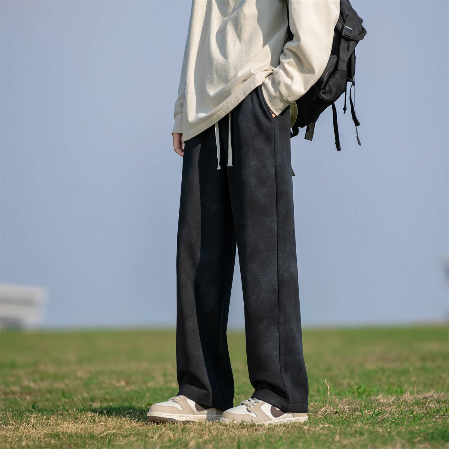 ProteusBoy الأمريكية الرجعية التعادل صبغ الرياضة Sweatpants مستقيم الساق واسعة الساق Dstring بناطيل طويلة غير رسمية 8902