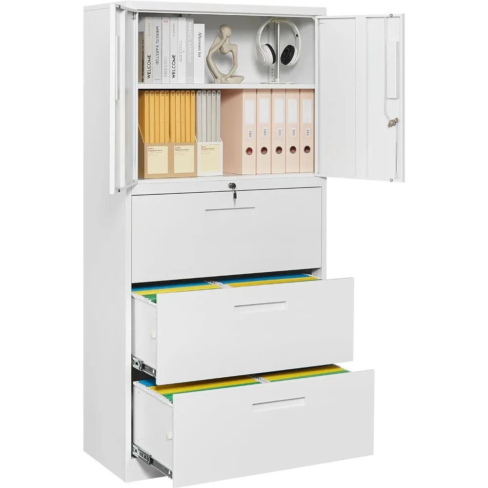 

3 Drawer Lateral File Cabinet with Lock and Shelf,White Metal Filling Cabinet with Drawers and Shelf, Locking File Storage Cabi