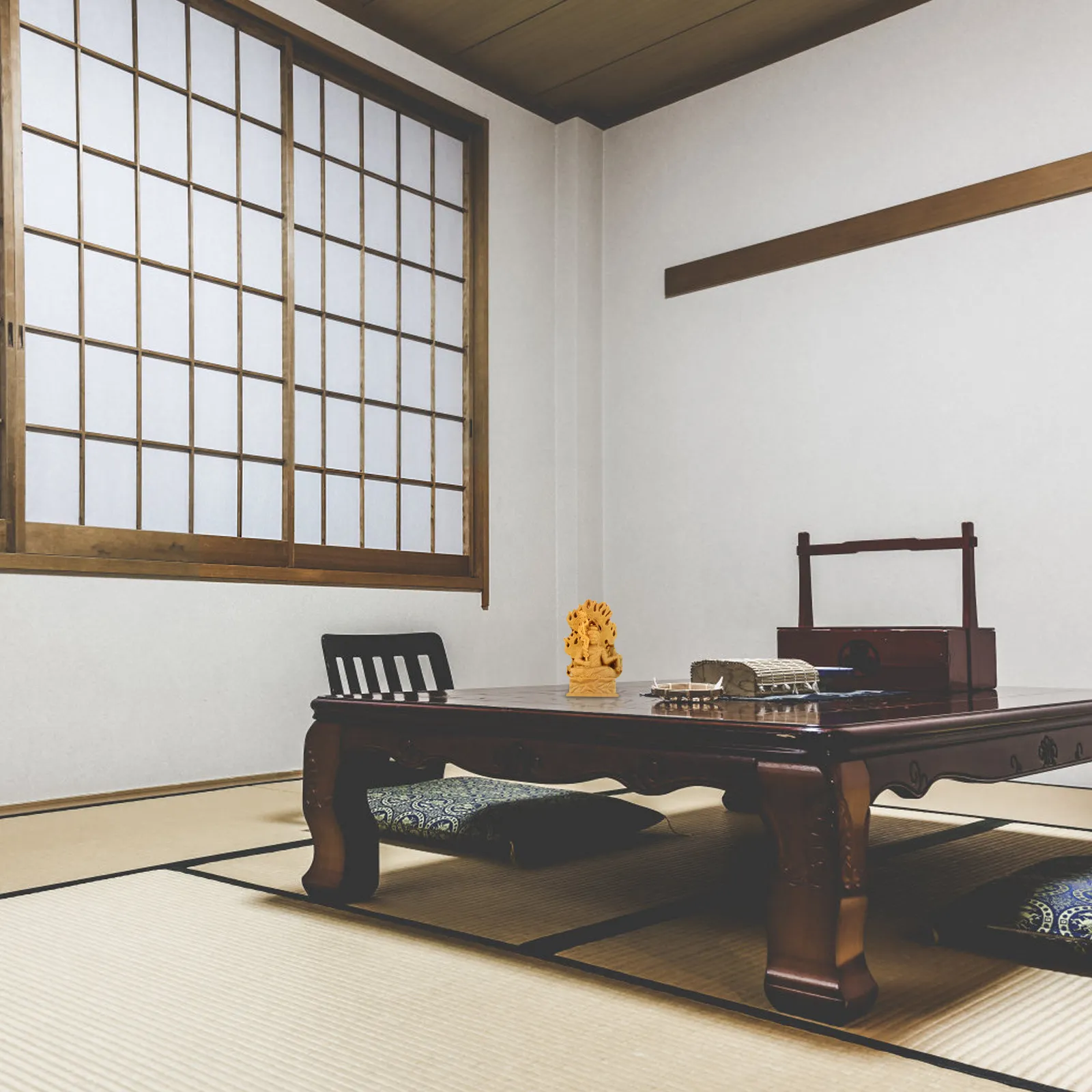 Acalanatha Buddha Statue Boxwood Sitting Shape Feng Shui Ornament Home Garden Meditation Decoration Wood Carving