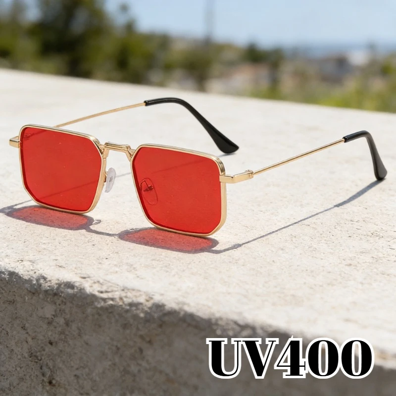

2026 New Fashion Rectangular Sunglasses for Men UV400 Retro Square Pilot Shades Metal Frame Eyewear Women's Sun Glasses