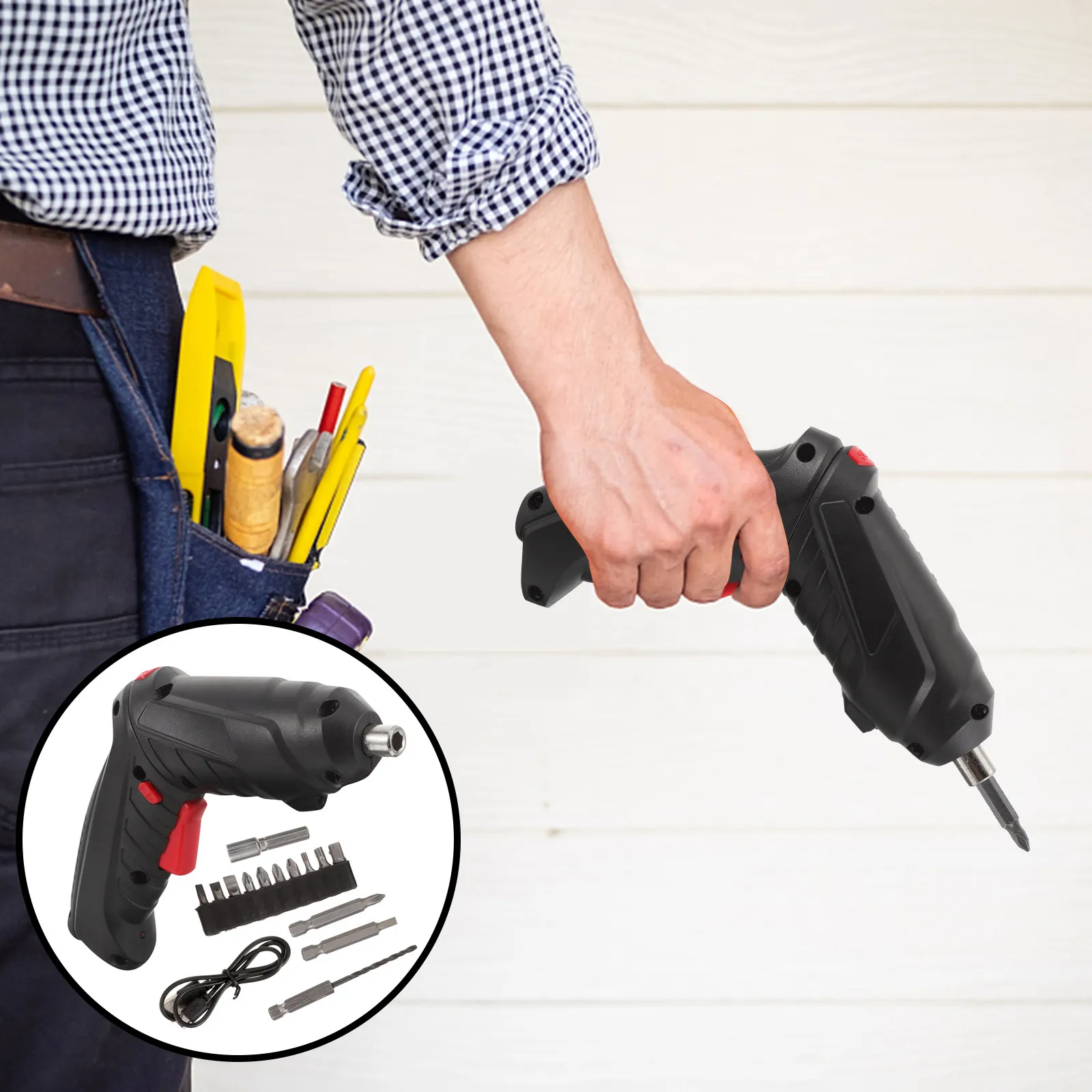 

1Set Electric Screwdriver Drill USB Rechargeable Portable Handheld for Furniture Assembly and Electrical Equipment Repair Mini