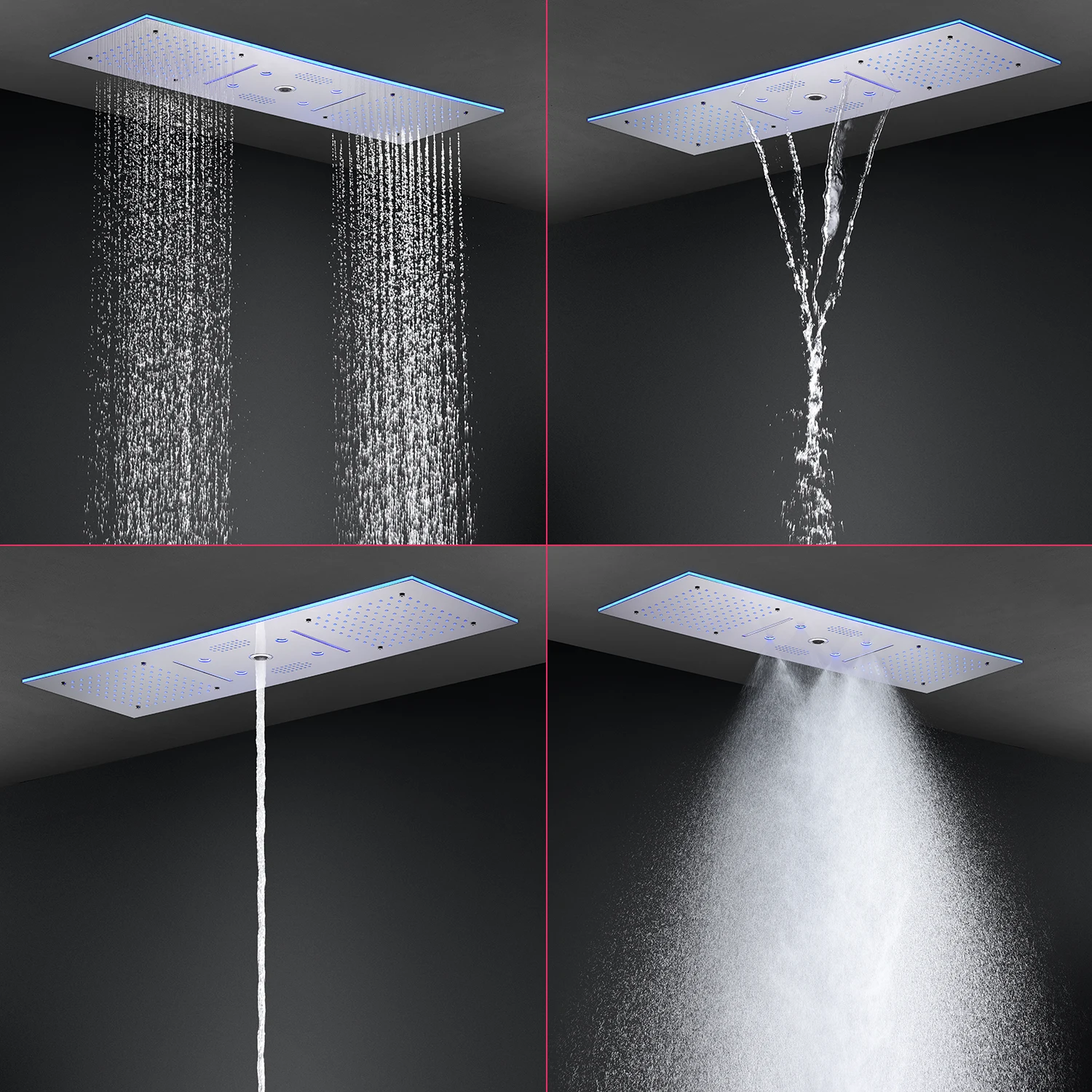 Bathroom Ceiling Concealed 36x12Inch 900x300mm Bluetooth Music LED Shower Head Panel Kit Thermostatic Mixer Valve