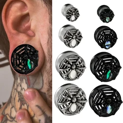 Dreamlee 1/2Pcs Spider Ear Flesh Tunnel Gauge Plugs Cobweb Opal Double Flared Expander Stretchers Piercing Body Jewelry