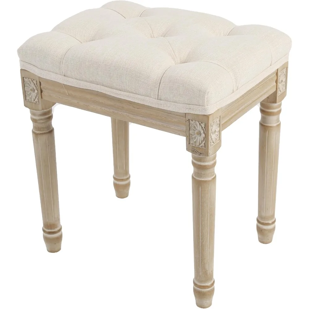 Yusong Vanity Stool Upholstered Bench Seat for Makeup Room, Vintage Small Bedroom Bench Dining Bench with Tufted Fabric for Livi
