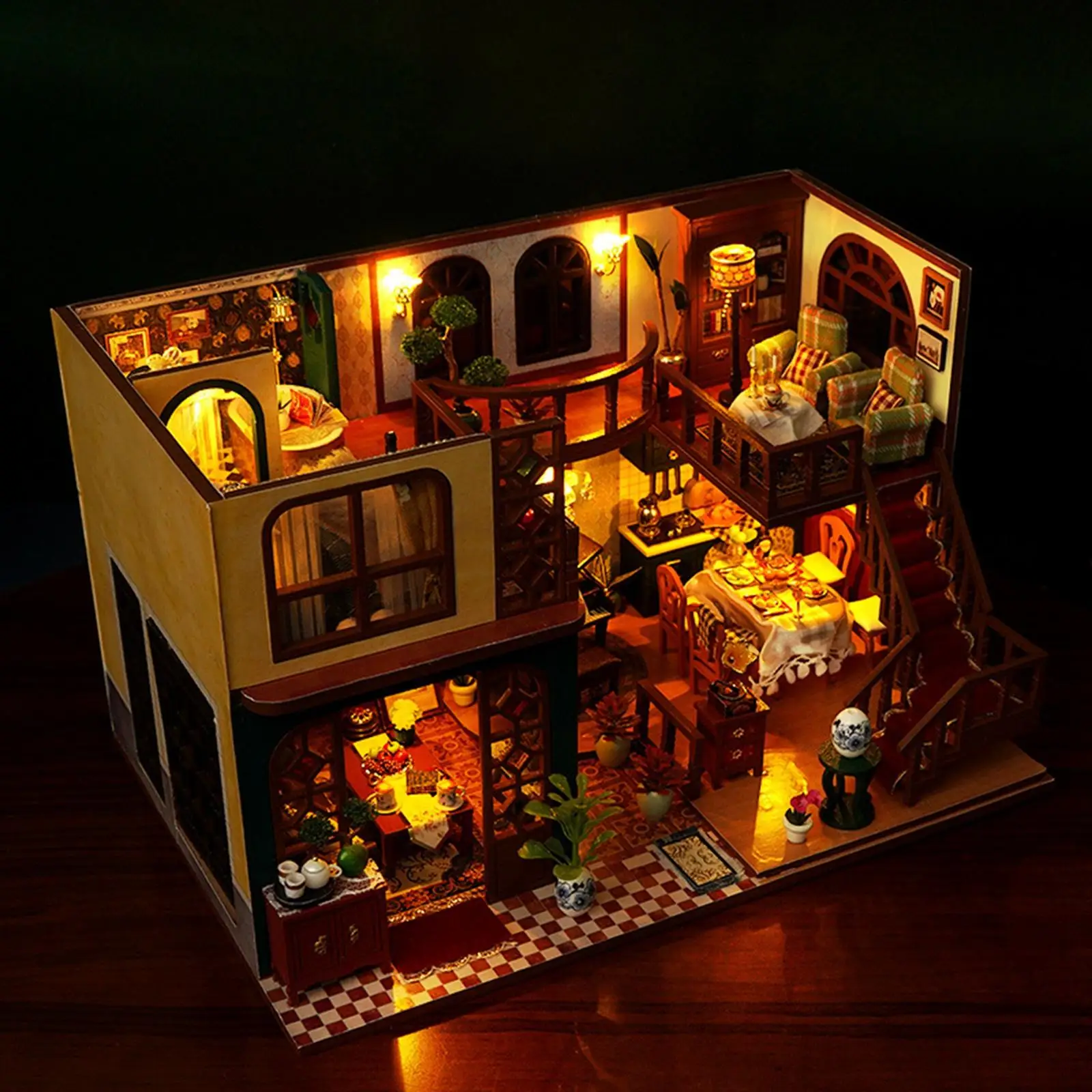 Kit casa delle bambole in miniatura fai-da-te con mobili e oggetti da collezione leggeri con