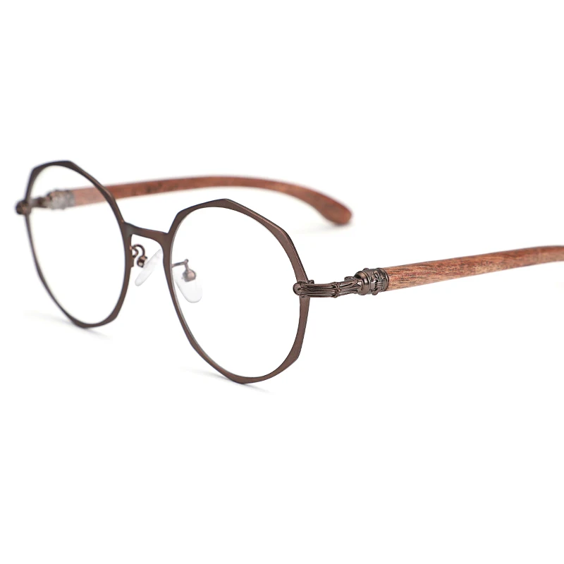 Men\'s Titanium Natural Wood Eyeglasses Frame Myopia Glasses Prescription Large Size Polygonal Women Optical Glasses Frame Korean
