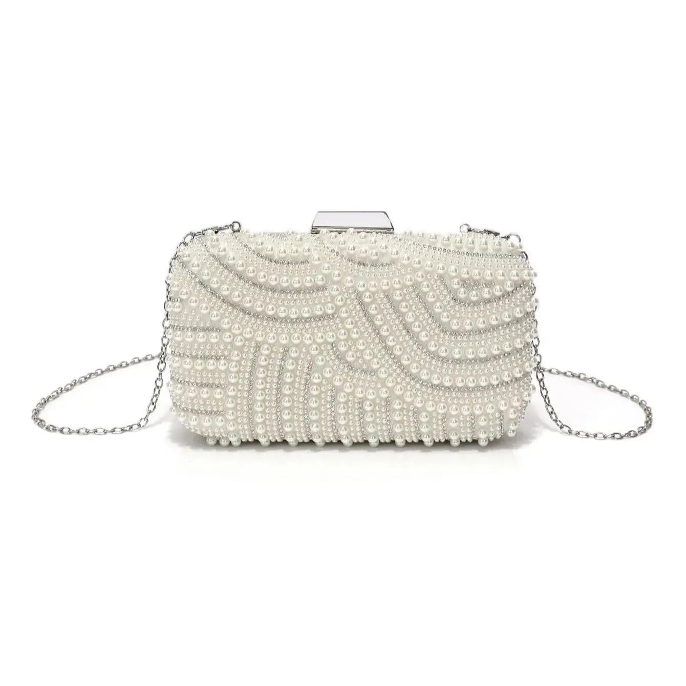 Beading Women Evening Bags Hollow Out Pearl Rhinestone Flap Design Handbags Party Lady Shoulder Chain Purse view 6