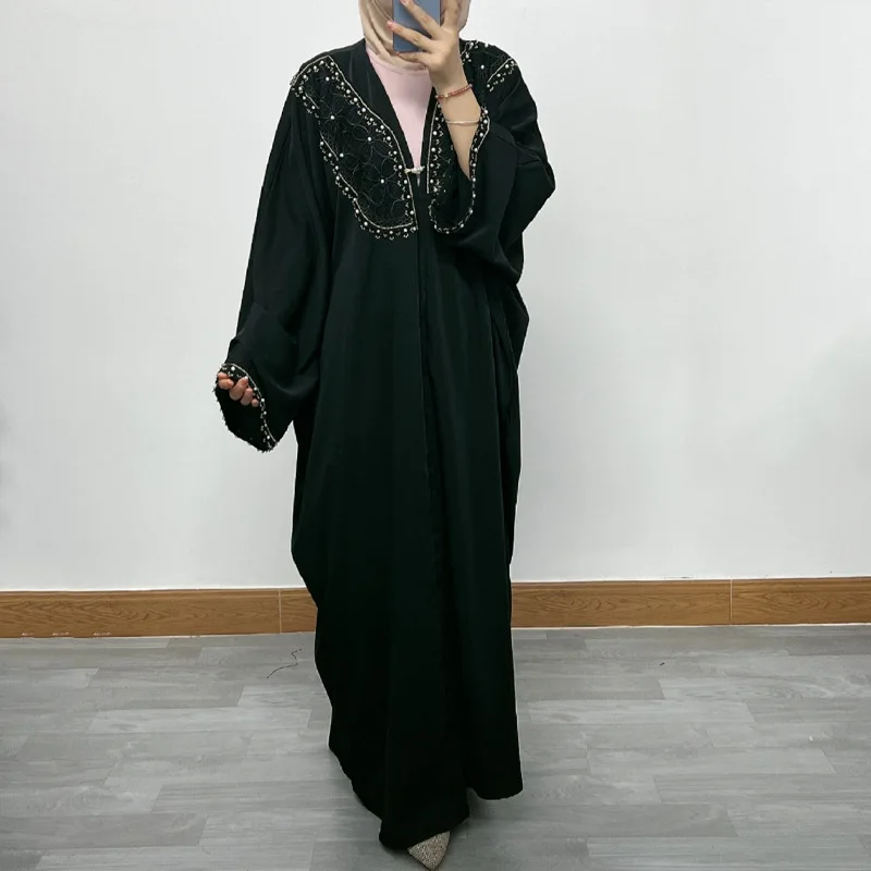 

Foreign Trade Cross-border Bat Sleeve Middle East Dubai Collage Lace Loose Large Size Cardigan Robe