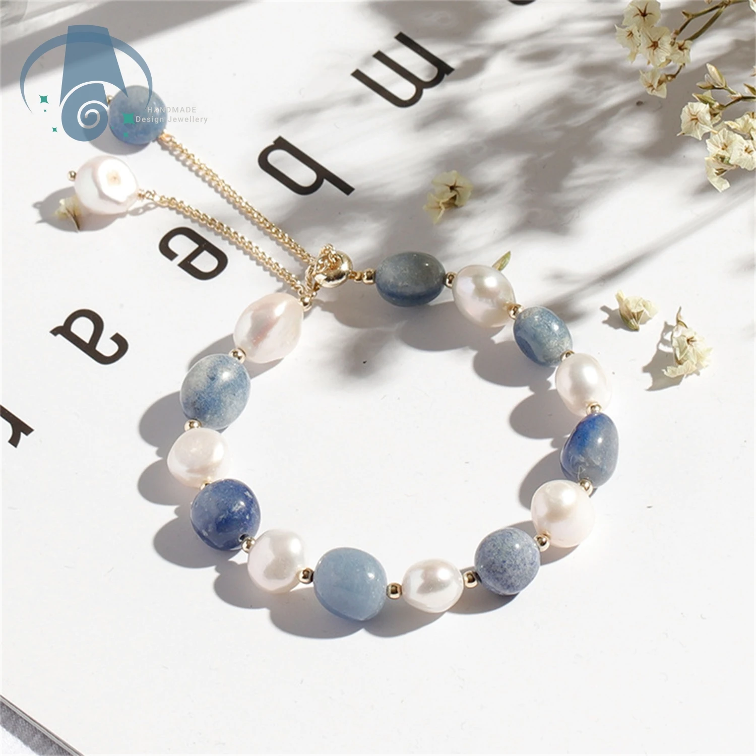 

Браслет из пресноводного жемчуга с регулируемой скользящей застежкой для женщин и девочек, синий авантюрин, кристалл, бисер, ювелирные изделия, подарок для друзей