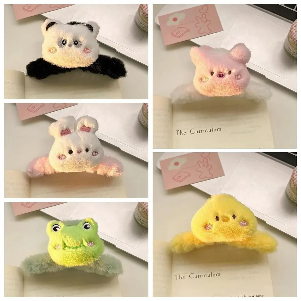 Cartoon Winter Cute Panda Plush Hair Claw Acrylic Animal Shark Clip Cross Hair Clips Rabbit Frog Doll Toy Children Headwaer