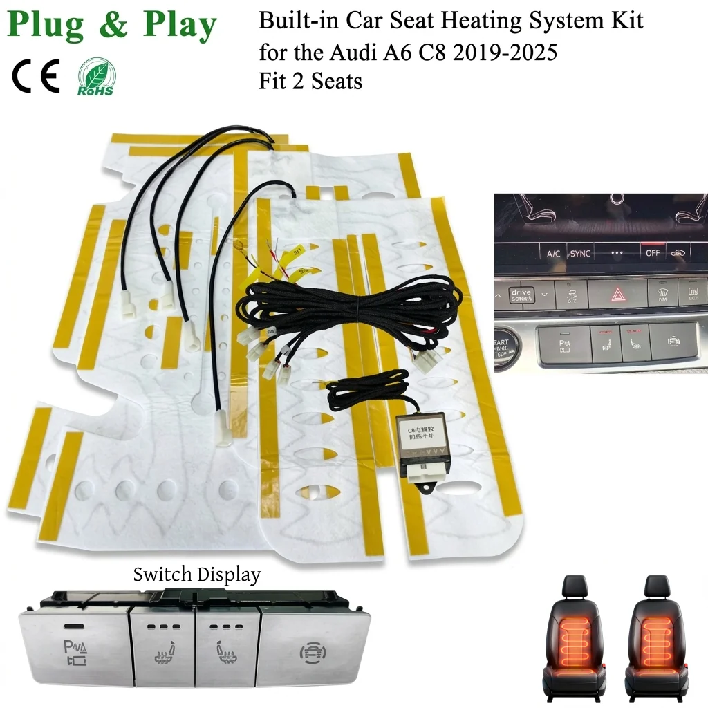 Built In Car Seat Heating System Kit Fit 2 seats, With Dedicated Switches & Heating Pads, Suitable For Audi A6 C8 2019-2025