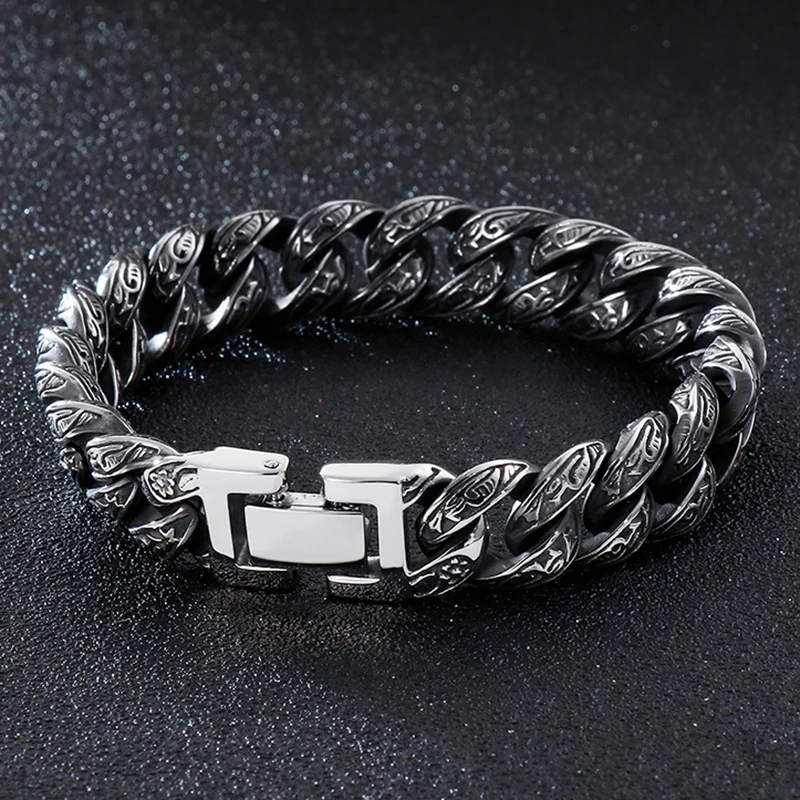 

13mm Heavy Punk Vintage Stainless Steel Handmade Casting Curb Cuban Bracelet Men Women Hiphop Bike Biker Bangle Wrist Jewelry