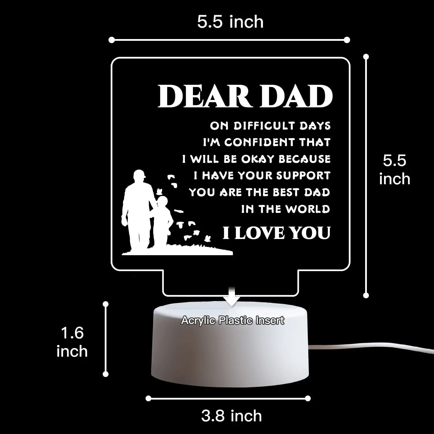 Regalo di luce notturna 3D per papà da figlia, regalo per papà inciso con scritta commovente, lampada a LED a 7 colori regali di natale di compleanno per papà