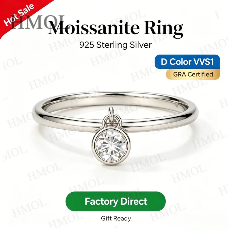 Moissanite Ring Round VVS1 Clarity GRA 925 Sterling Silver Factory Direct Gift Choice Commute Wear for Women Hypoallergenic