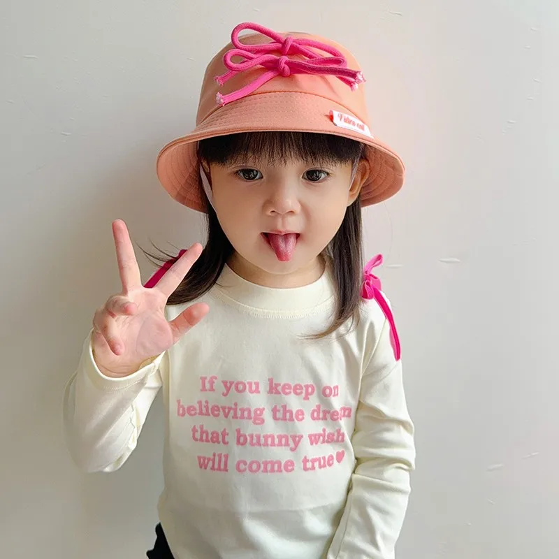 

Baby Handmade Bows Fisherman's Caps All-match Girls Fashion Cap Breath Children Sunscreen Hats Cotton Kid Big Eave Casual Hat