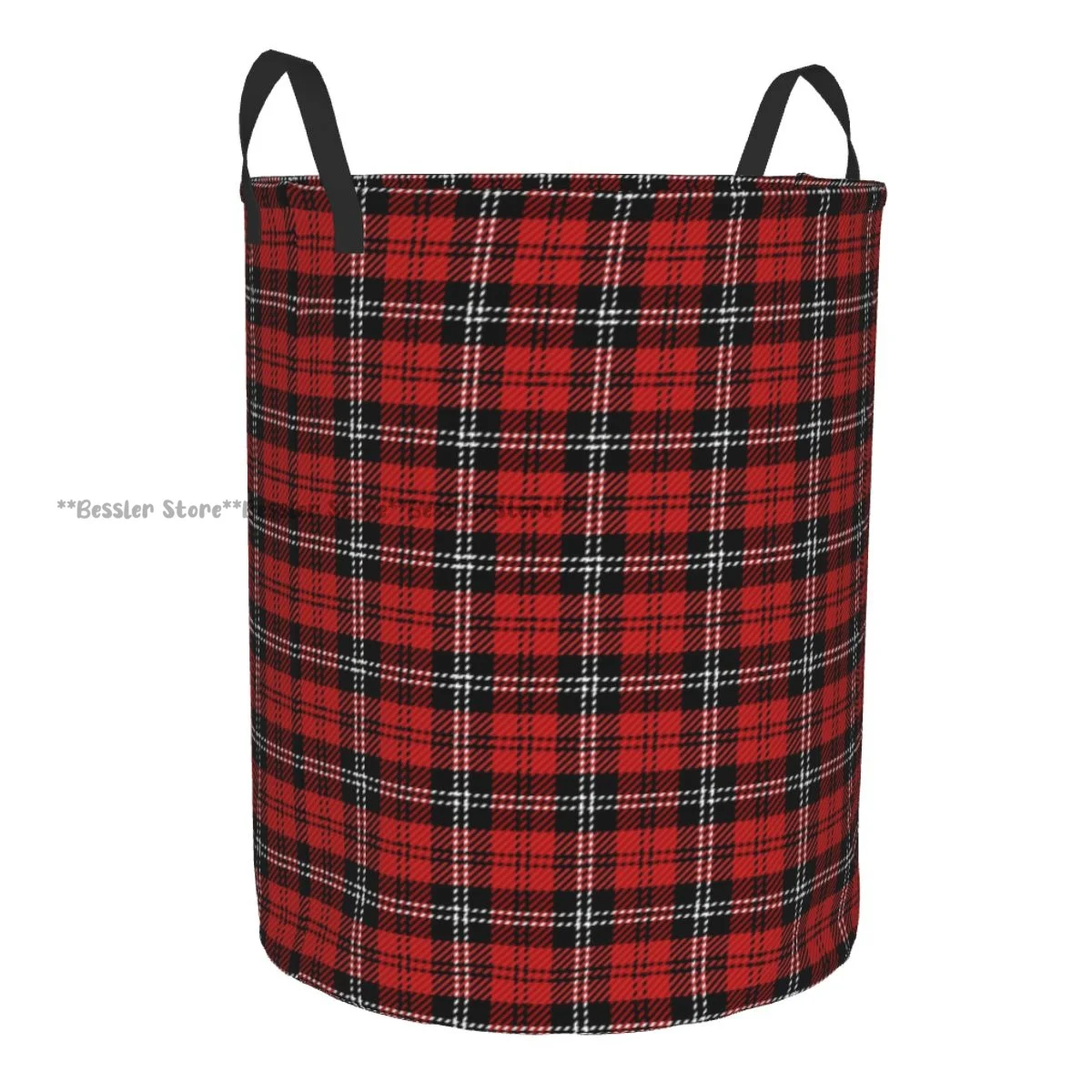 Laundry Basket Christmas Tartan Plaid Scottish Pattern Round Storage Bin Collapsible Hamper Clothes Bucket Organizer