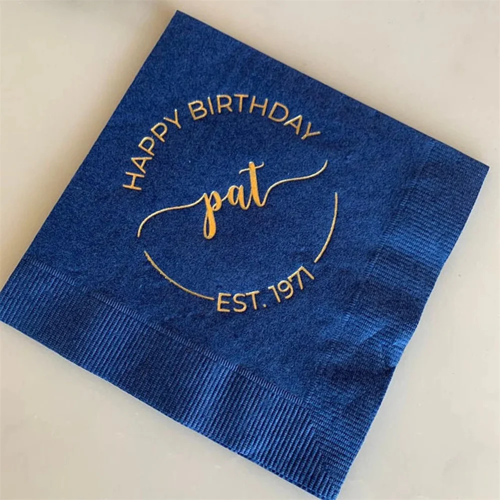 50PCS Custom Foil Birthday Napkins, Personalized Cocktail Napkins, Graduation, Birthday, Wedding, Logo Napkins, Corporate Bevera