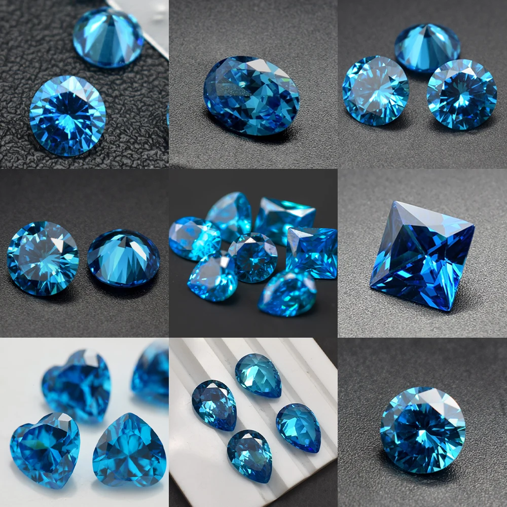 Corundum Ceylon Sea Blue Sapphire Gems Circular Shape Cushion Faceted Cut Loose Aquamarine Gemstone Set Gift Box