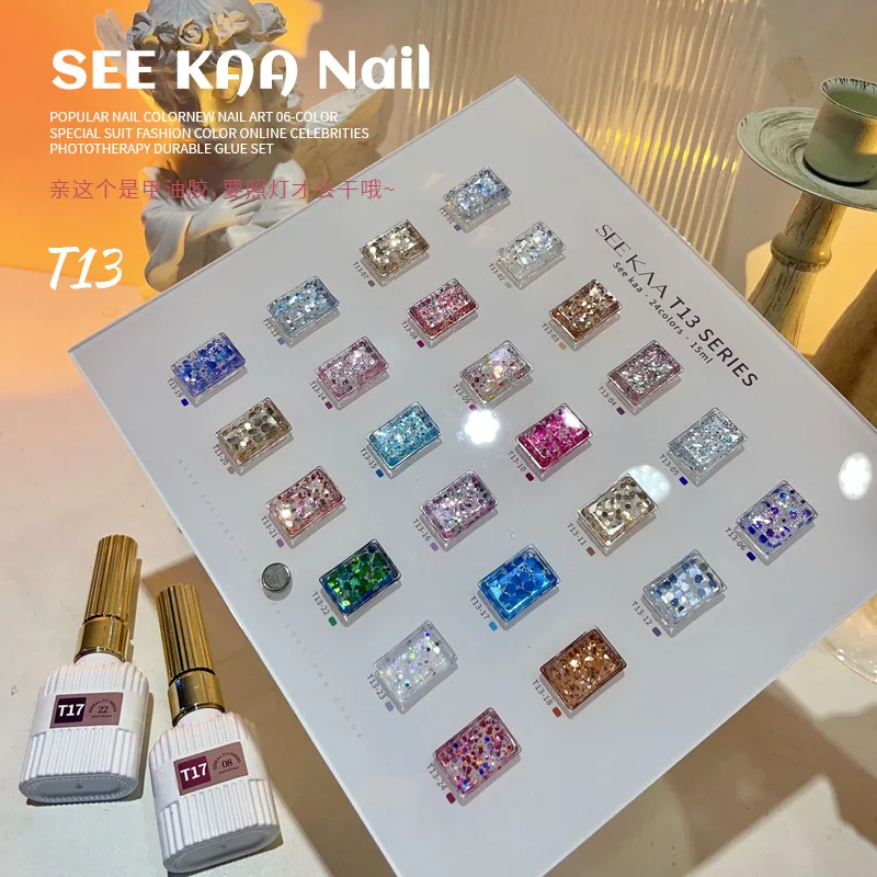 Seekaa diamante quebrado cor 24 cores conjunto de gel de unhas salão de beleza 2024 novo profissional venda quente arte do prego não-tóxico gel uv atacado