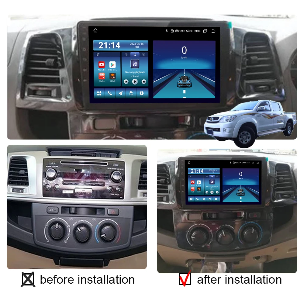 2 Din Android 13 Car Radio for Toyota Fortuner 1 Hilux Revo Vigo 2005 - 2015 Multimedia Stereo Player Carplay GPS Head Unit DSP