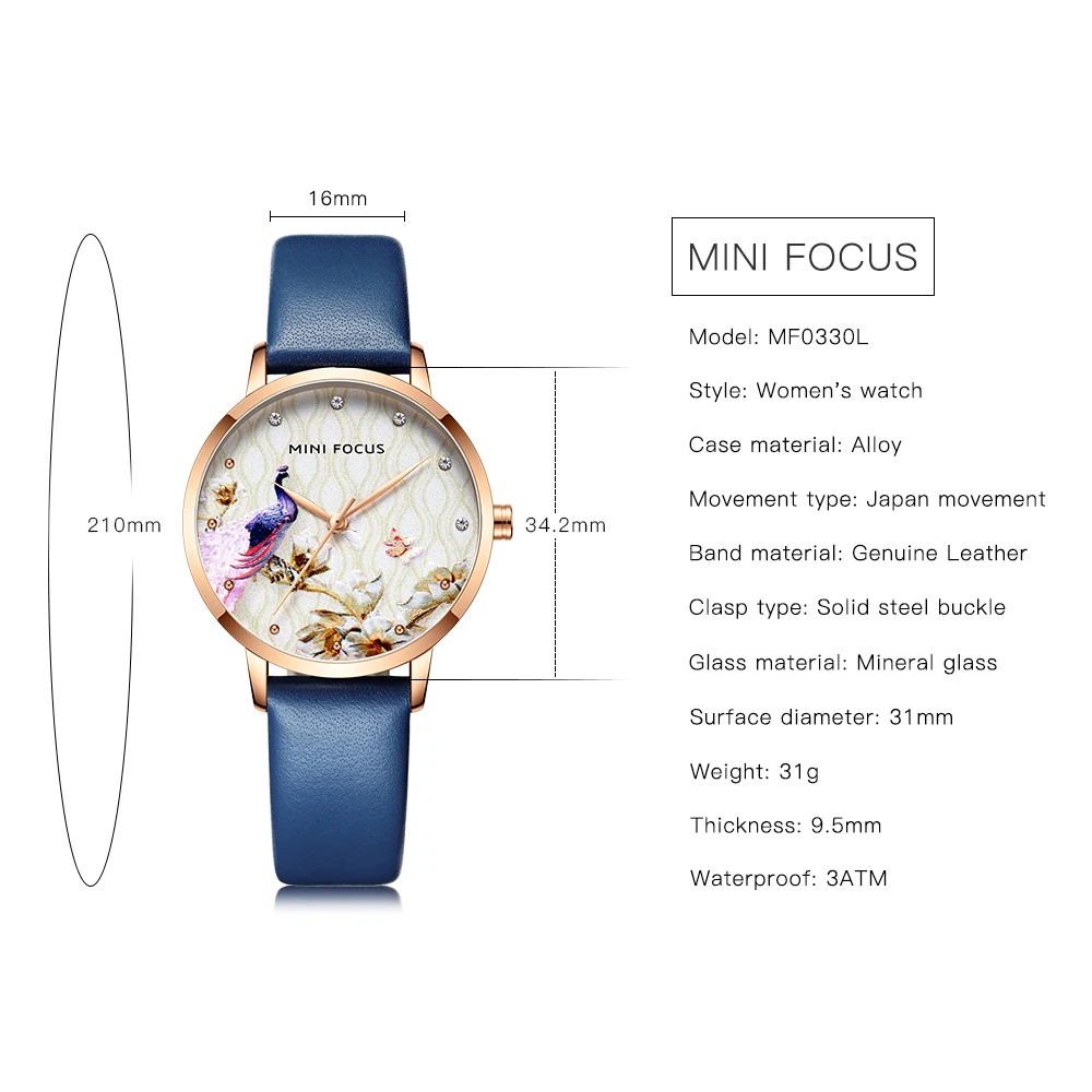 MINI FOCUS Luxury Women's Watch Japanese Movement Elegant Genuine Leather Strap Wrist Watches Minimalist Dress Watch 0330L