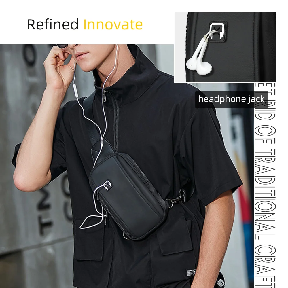 HcanKcan-Bolso cruzado para hombre, bolsa de pecho impermeable para deportes al aire libre, para correr, informal, para teléfono, color negro