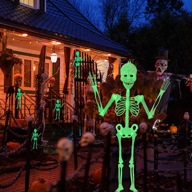 Halloween Skeleton High-quality Human Skeleton Pvc Outdoor Courtyard Glowing Skeleton Wall Mounted Ghost 30/90/150cm Luminous