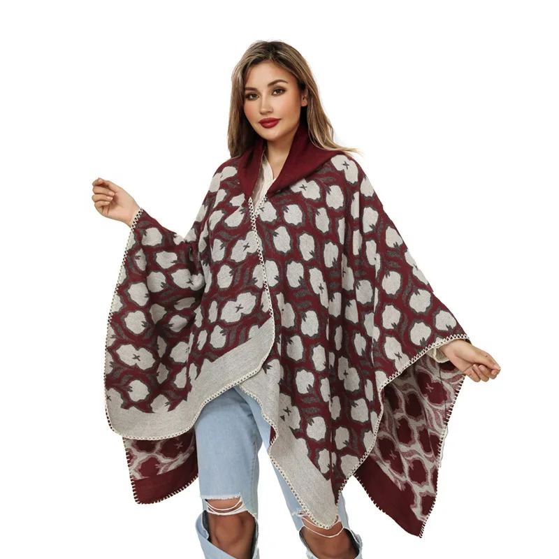 

Knitted Shawl For Women Imitation Cashmere Warm Amazon Outfit Cape Coat New Hooded Cloak Blanket
