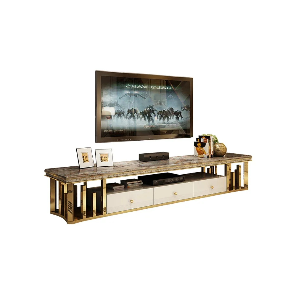 

Natural marble Stainless steel TV Stand modern Living Room Home Furniture tv monitor stand mueble cabinet mesa gold