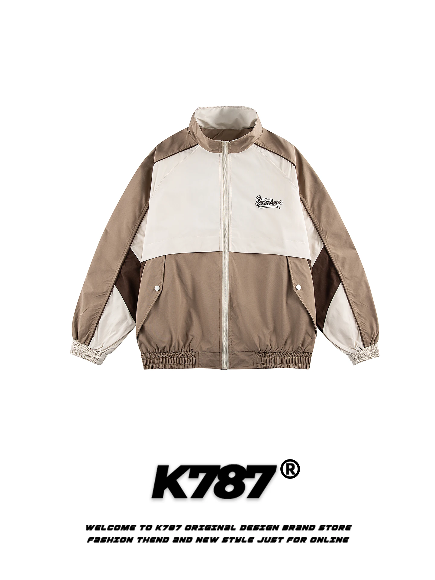 

K787 American Retro Color Blo Stand Collar Jaet Loose Casual Trendy Brand Spring Couple Outerwear Polyester Fiber Long Sl...